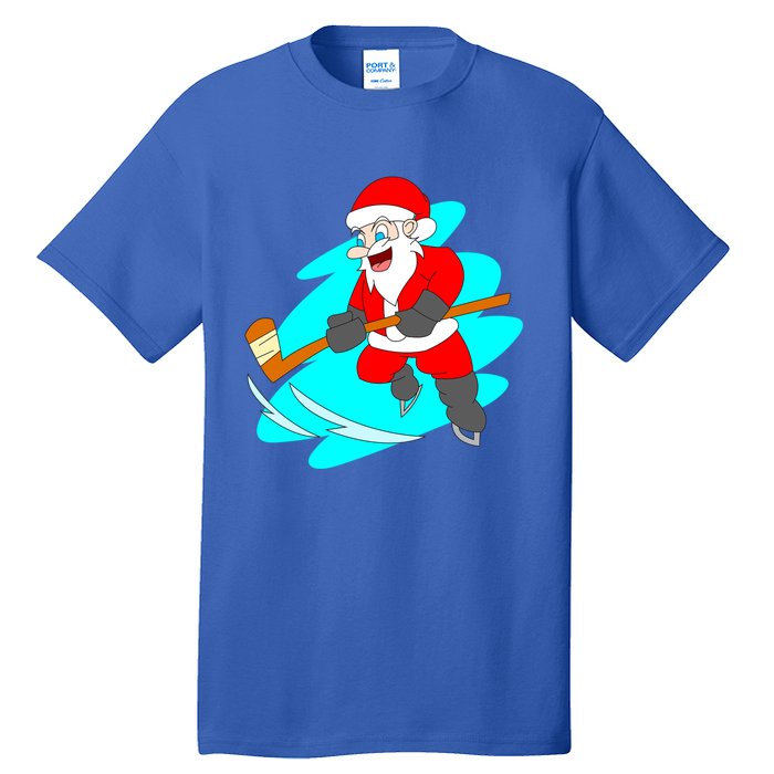 Santa Claus Playing Ice Hockey Player Christmas Celebration Gift Tall T-Shirt