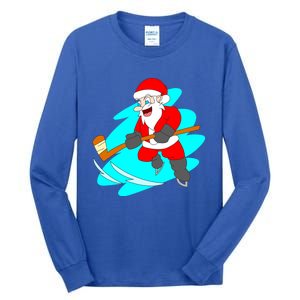 Santa Claus Playing Ice Hockey Player Christmas Celebration Gift Tall Long Sleeve T-Shirt