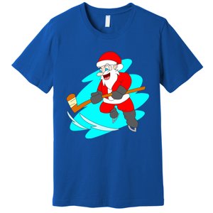 Santa Claus Playing Ice Hockey Player Christmas Celebration Gift Premium T-Shirt