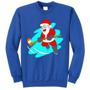 Santa Claus Playing Ice Hockey Player Christmas Celebration Gift Tall Sweatshirt