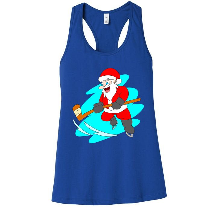 Santa Claus Playing Ice Hockey Player Christmas Celebration Gift Women's Racerback Tank