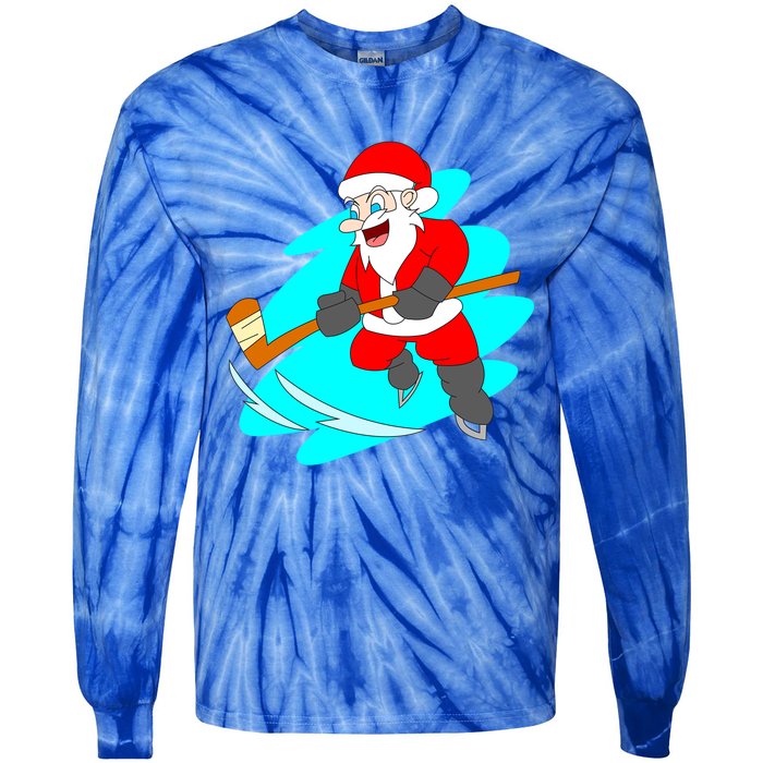 Santa Claus Playing Ice Hockey Player Christmas Celebration Gift Tie-Dye Long Sleeve Shirt