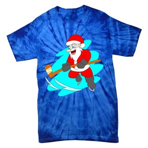 Santa Claus Playing Ice Hockey Player Christmas Celebration Gift Tie-Dye T-Shirt