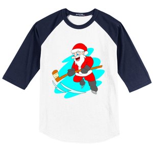 Santa Claus Playing Ice Hockey Player Christmas Celebration Gift Baseball Sleeve Shirt