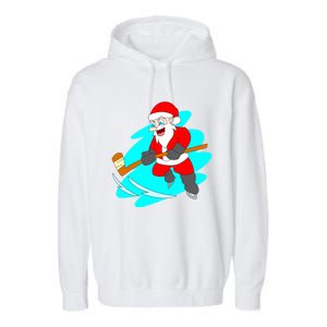 Santa Claus Playing Ice Hockey Player Christmas Celebration Gift Garment-Dyed Fleece Hoodie