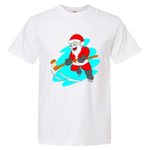 Santa Claus Playing Ice Hockey Player Christmas Celebration Gift Garment-Dyed Heavyweight T-Shirt