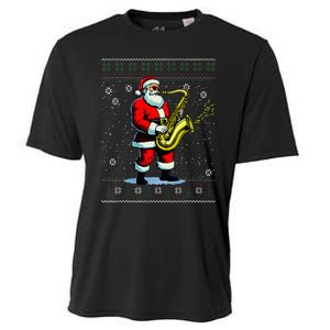 Santa Claus playing Saxophone Musical Ugly Christmas Sweater  Cooling Performance Crew T-Shirt