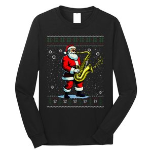 Santa Claus playing Saxophone Musical Ugly Christmas Sweater  Long Sleeve Shirt