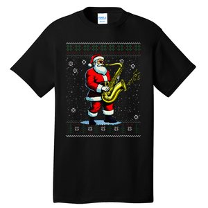 Santa Claus playing Saxophone Musical Ugly Christmas Sweater  Tall T-Shirt