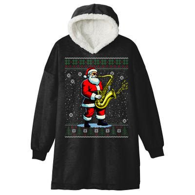 Santa Claus playing Saxophone Musical Ugly Christmas Sweater  Hooded Wearable Blanket
