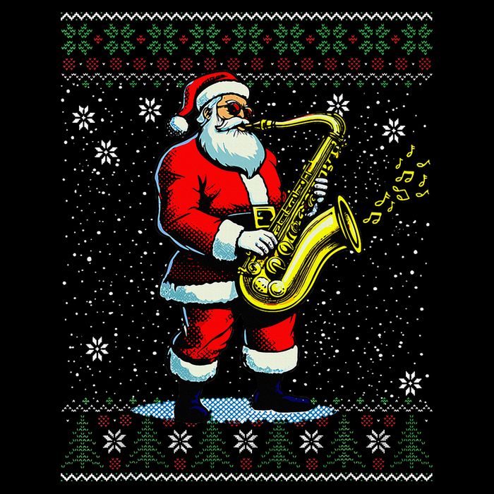Santa Claus playing Saxophone Musical Ugly Christmas Sweater  Bucket Hat