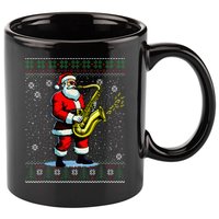 Santa Claus playing Saxophone Musical Ugly Christmas Sweater  11oz C Handle Ceramic Mug