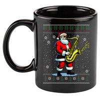 Santa Claus playing Saxophone Musical Ugly Christmas Sweater  11oz C Handle Ceramic Mug