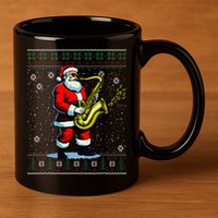 Santa Claus playing Saxophone Musical Ugly Christmas Sweater  11oz C Handle Ceramic Mug