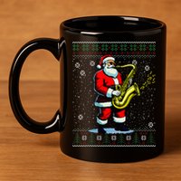 Santa Claus playing Saxophone Musical Ugly Christmas Sweater  11oz C Handle Ceramic Mug