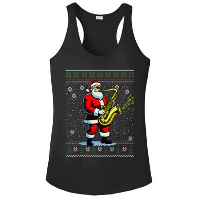 Santa Claus playing Saxophone Musical Ugly Christmas Sweater  Ladies PosiCharge Competitor Racerback Tank