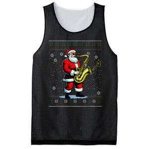 Santa Claus playing Saxophone Musical Ugly Christmas Sweater  Mesh Reversible Basketball Jersey Tank