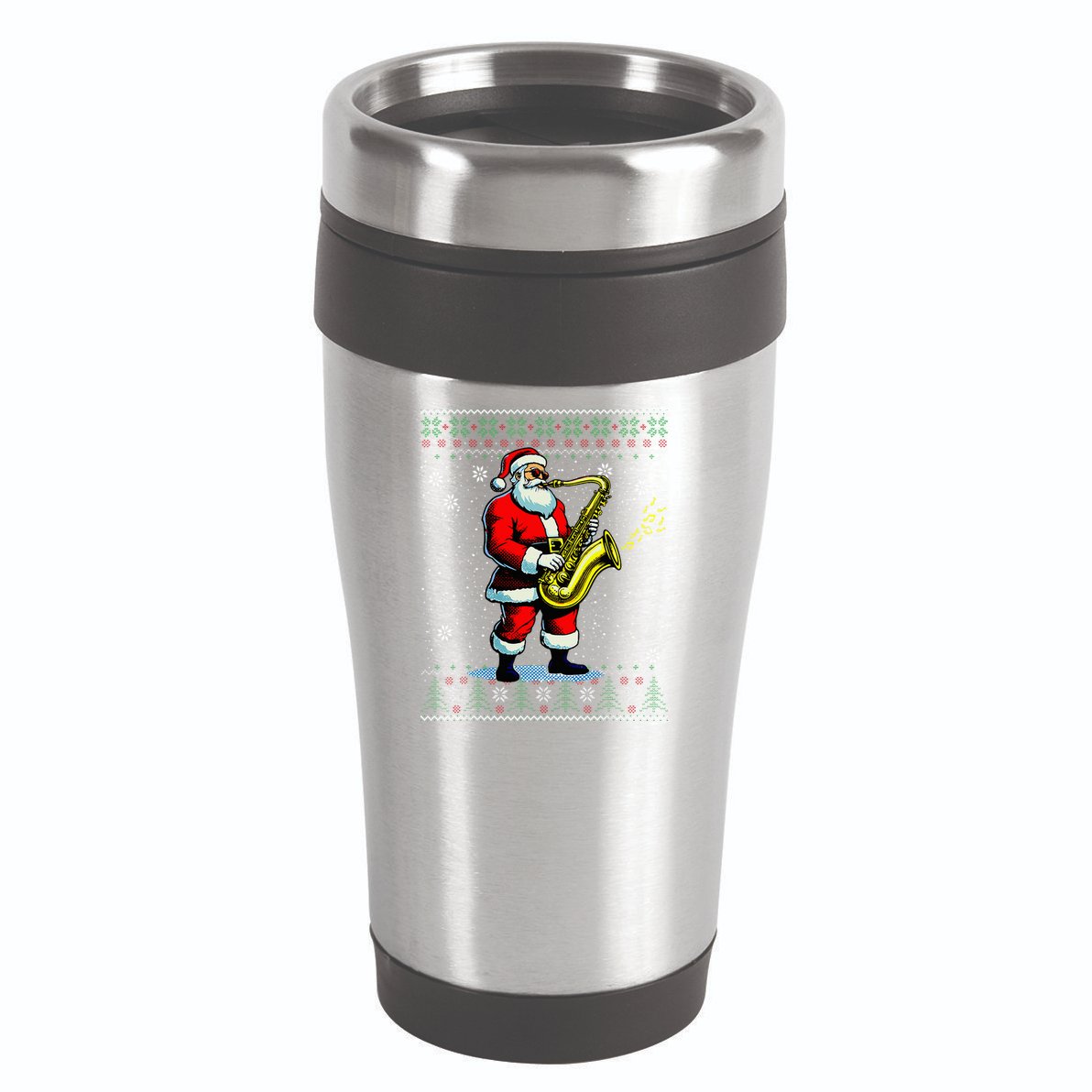 Santa Claus playing Saxophone Musical Ugly Christmas Sweater  16oz Travel Tumbler