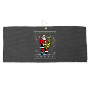 Santa Claus playing Saxophone Musical Ugly Christmas Sweater  Large Microfiber Waffle Golf Towel