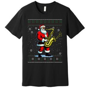 Santa Claus playing Saxophone Musical Ugly Christmas Sweater  Premium T-Shirt