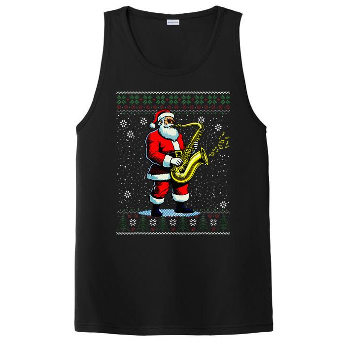 Santa Claus playing Saxophone Musical Ugly Christmas Sweater  PosiCharge Competitor Tank