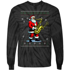 Santa Claus playing Saxophone Musical Ugly Christmas Sweater  Tie-Dye Long Sleeve Shirt