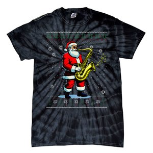 Santa Claus playing Saxophone Musical Ugly Christmas Sweater  Tie-Dye T-Shirt