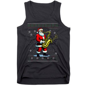 Santa Claus playing Saxophone Musical Ugly Christmas Sweater  Tank Top