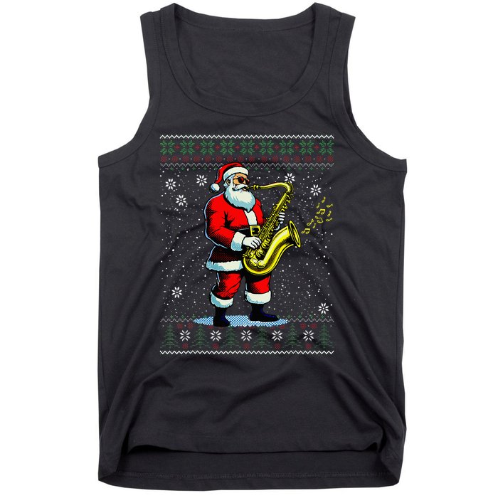 Santa Claus playing Saxophone Musical Ugly Christmas Sweater  Tank Top