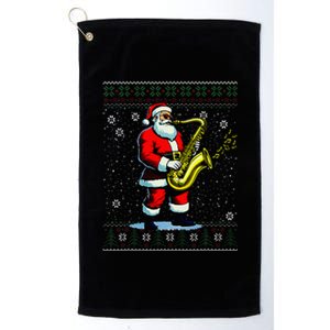 Santa Claus playing Saxophone Musical Ugly Christmas Sweater  Platinum Collection Golf Towel