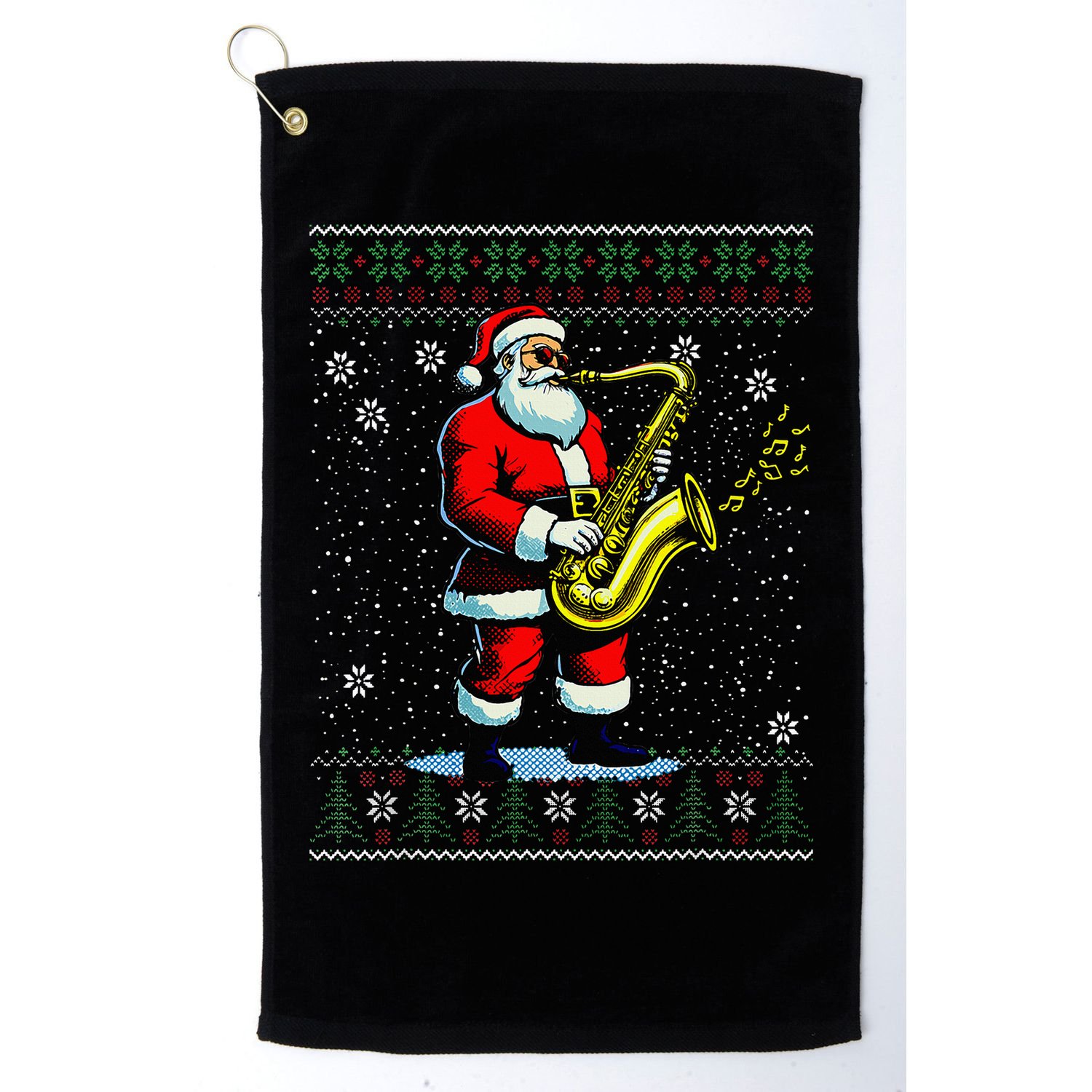 Santa Claus playing Saxophone Musical Ugly Christmas Sweater  Golf Towel