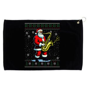 Santa Claus playing Saxophone Musical Ugly Christmas Sweater  Grommeted Golf Towel