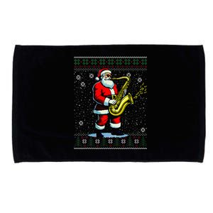 Santa Claus playing Saxophone Musical Ugly Christmas Sweater  Microfiber Hand Towel