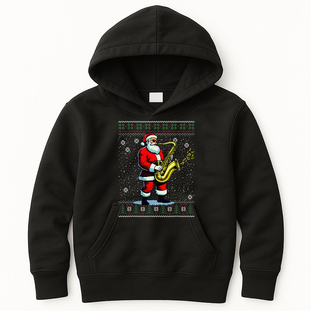 Santa Claus playing Saxophone Musical Ugly Christmas Sweater  Kids Hoodie