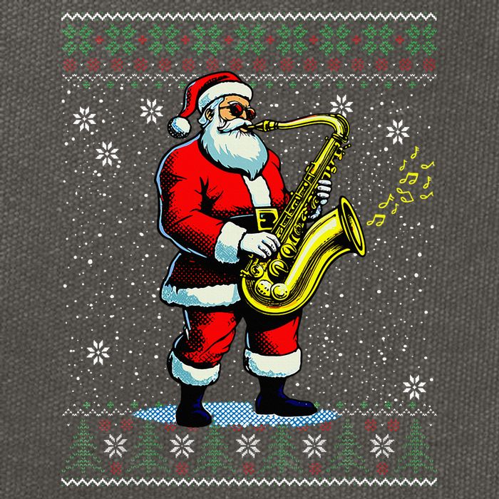 Santa Claus playing Saxophone Musical Ugly Christmas Sweater  Cotton Canvas Backpack