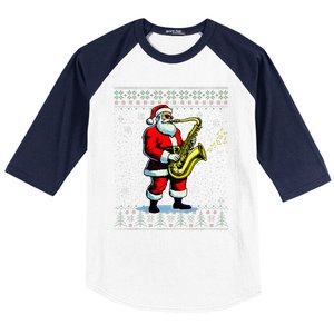 Santa Claus playing Saxophone Musical Ugly Christmas Sweater  Baseball Sleeve Shirt