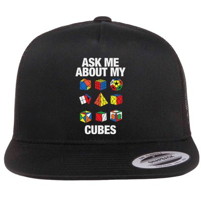 Speed Cubing Puzzle Cuber Cube Ask Me About My Cubes Flat Bill Trucker Hat