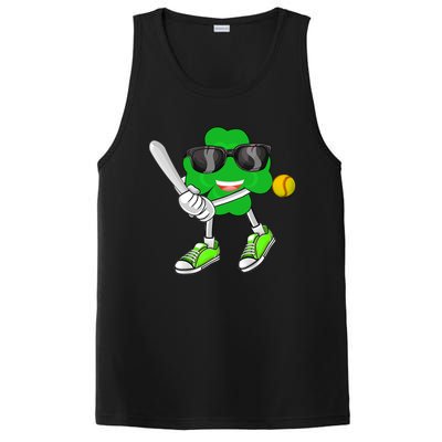 Shamrock Clover Playing Softball St Patrick's Day Gift PosiCharge Competitor Tank