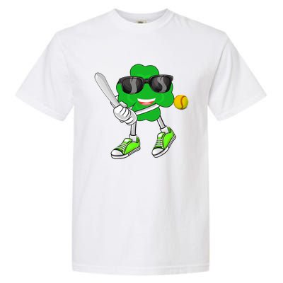 Shamrock Clover Playing Softball St Patrick's Day Gift Garment-Dyed Heavyweight T-Shirt