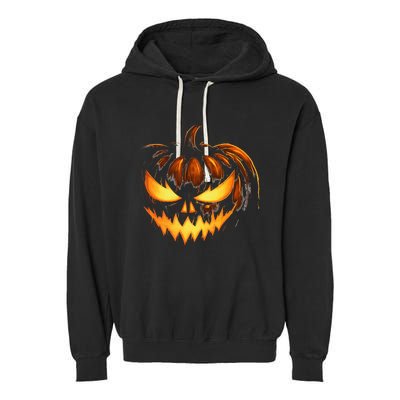 Scary Carved Pumpkin Face Jack O Lantern Halloween Costume Garment-Dyed Fleece Hoodie