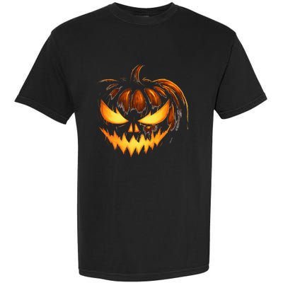 Scary Carved Pumpkin Face Jack O Lantern Halloween Costume Garment-Dyed Heavyweight T-Shirt