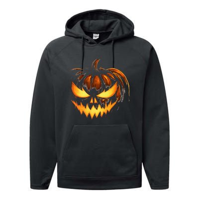 Scary Carved Pumpkin Face Jack O Lantern Halloween Costume Performance Fleece Hoodie