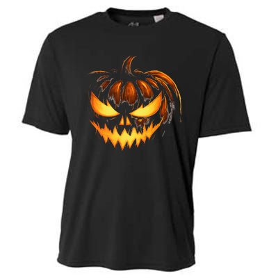 Scary Carved Pumpkin Face Jack O Lantern Halloween Costume Cooling Performance Crew T-Shirt