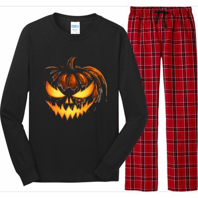 Scary Carved Pumpkin Face Jack O Lantern Halloween Costume Long Sleeve Pajama Set