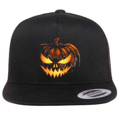 Scary Carved Pumpkin Face Jack O Lantern Halloween Costume Flatbill Hat