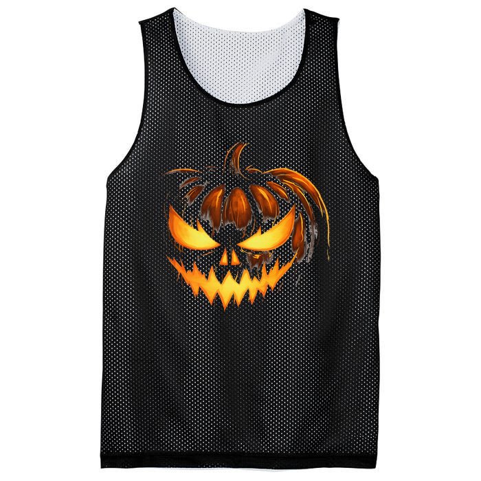 Scary Carved Pumpkin Face Jack O Lantern Halloween Costume Mesh Reversible Basketball Jersey Tank