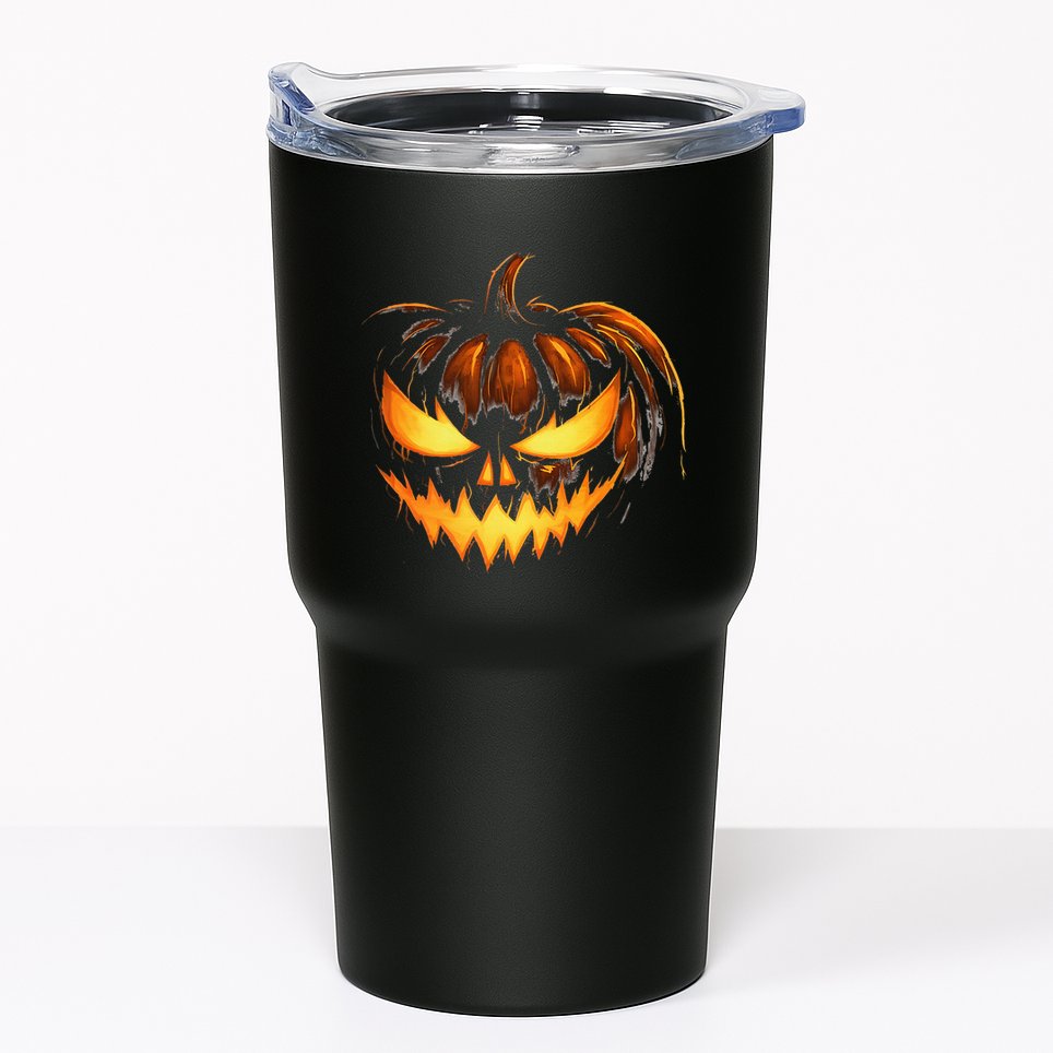 Scary Carved Pumpkin Face Jack O Lantern Halloween Costume Tumbler
