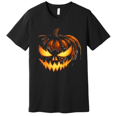 Scary Carved Pumpkin Face Jack O Lantern Halloween Costume Premium T-Shirt