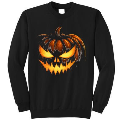 Scary Carved Pumpkin Face Jack O Lantern Halloween Costume Tall Sweatshirt