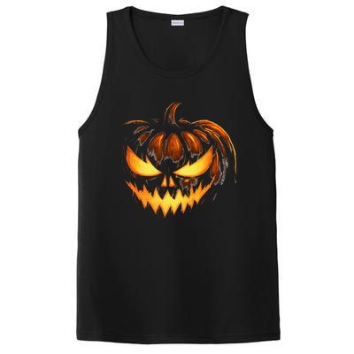 Scary Carved Pumpkin Face Jack O Lantern Halloween Costume PosiCharge Competitor Tank